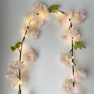 Kirsebærblomst LED lyskæde med blade – champagne –1,8 m, 10 lys 